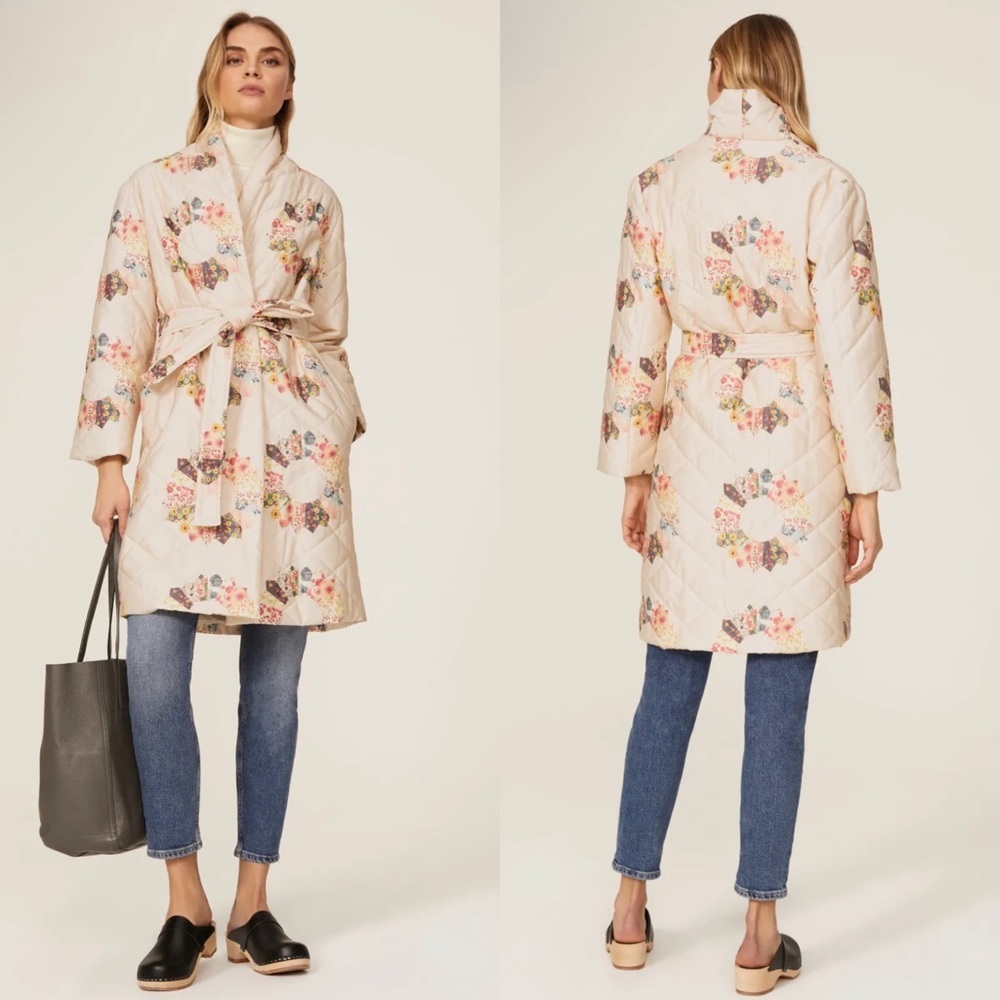 SAMANTHA SILPOS quilted sunburst robe coat lightweight jacket cream medium